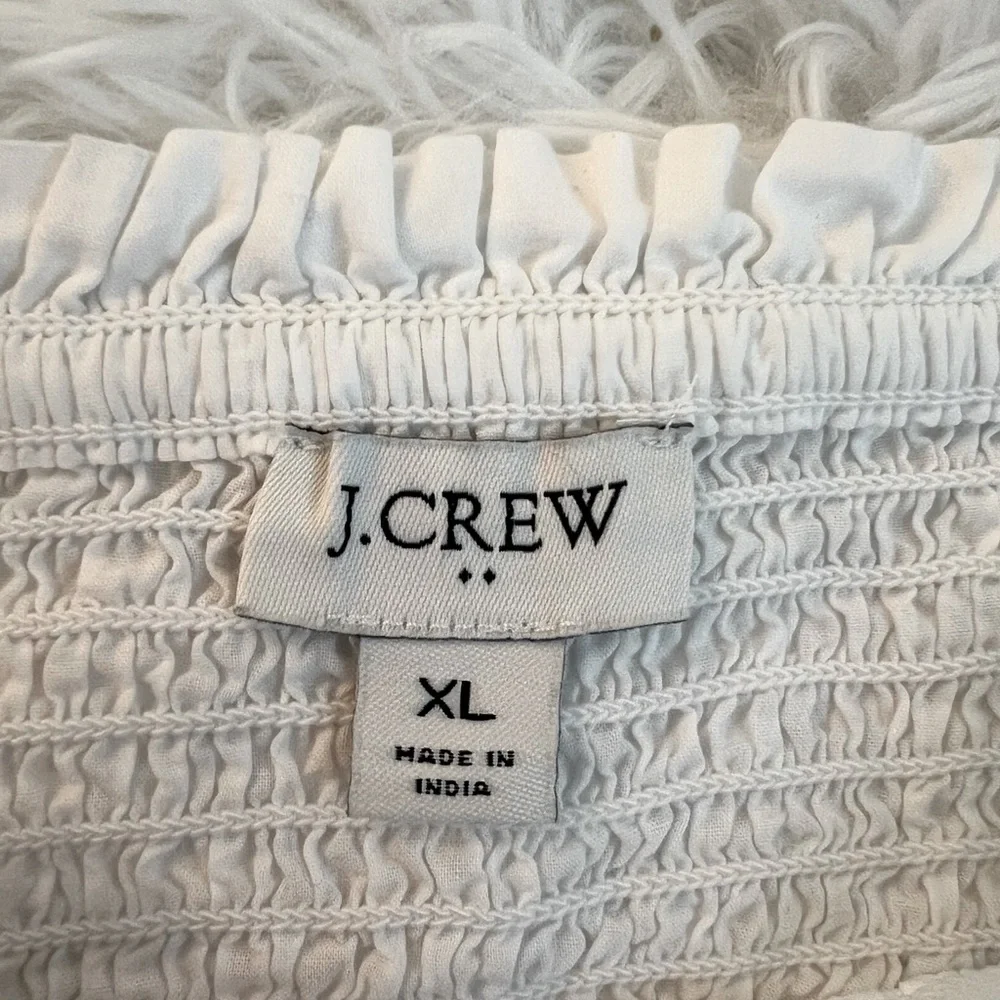 J. Crew White 100% Cotton Smocked Tie Shoulder Tank - Size XL - Picture 5 of 8